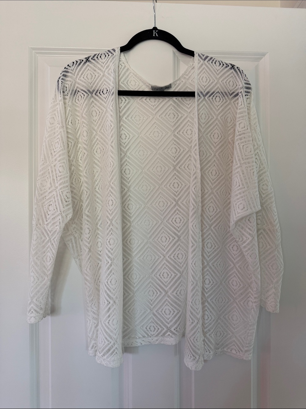 Charlotte Russe Diamond Lace Open-Front White Cardigan